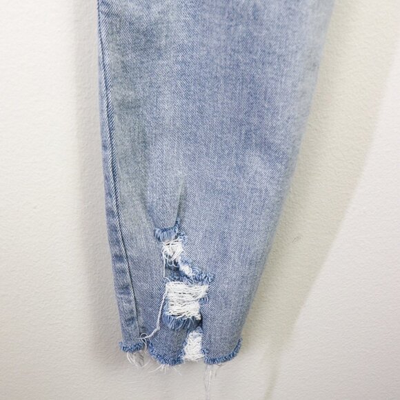 Kancan Distressed High Waist Mom Jeans Skinny Leg Raw Hem Light Wash Blue 26 - Picture 8 of 12